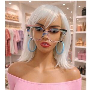 Oversized Square Abstract Multi-Color Eyeglasses Pink Temples Fashion Frames